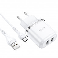 Адаптер питания Hoco N4 Aspiring dual port charger с кабелем Type-C (2USB: 5V max 2.4A) Белый Hoco 03149