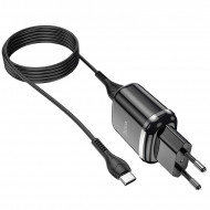 Адаптер питания Hoco N4 Aspiring dual port charger с кабелем Type-C (2USB: 5V max 2.4A) Черный Hoco 03150