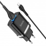 Адаптер питания Hoco N1 Ardent single port charger с кабелем Lightning (USB: 5V max 2.4A) Черный Hoco 03124