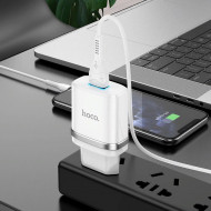 Адаптер питания Hoco N1 Ardent single port charger с кабелем Lightning (USB: 5V max 2.4A) Белый Hoco 03123