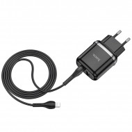 Адаптер питания Hoco N4 Aspiring dual port charger с кабелем Lightning (2USB: 5V max 2.4A) Черный Hoco 03146