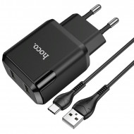 Адаптер питания Hoco N7 Speedy dual port charger с кабелем Type-C (2USB: 5V max 2.1A) Черный Hoco 03216