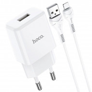 Адаптер питания Hoco N9 Especial single port charger с кабелем Lightning (USB: 5V max 2.1A) Белый Hoco 03228