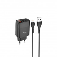 Адаптер питания Hoco C86A lllustrious charger с кабелем Lightning (2USB: 5V max 2.4A) с дисплеем Черный Hoco 03233