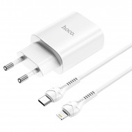   Hoco N14 Smart Charging single port PD20W+QC3.0 charger   Type-C to Lightning (USB-C: 5V max 3A/ 20)  Hoco 03232